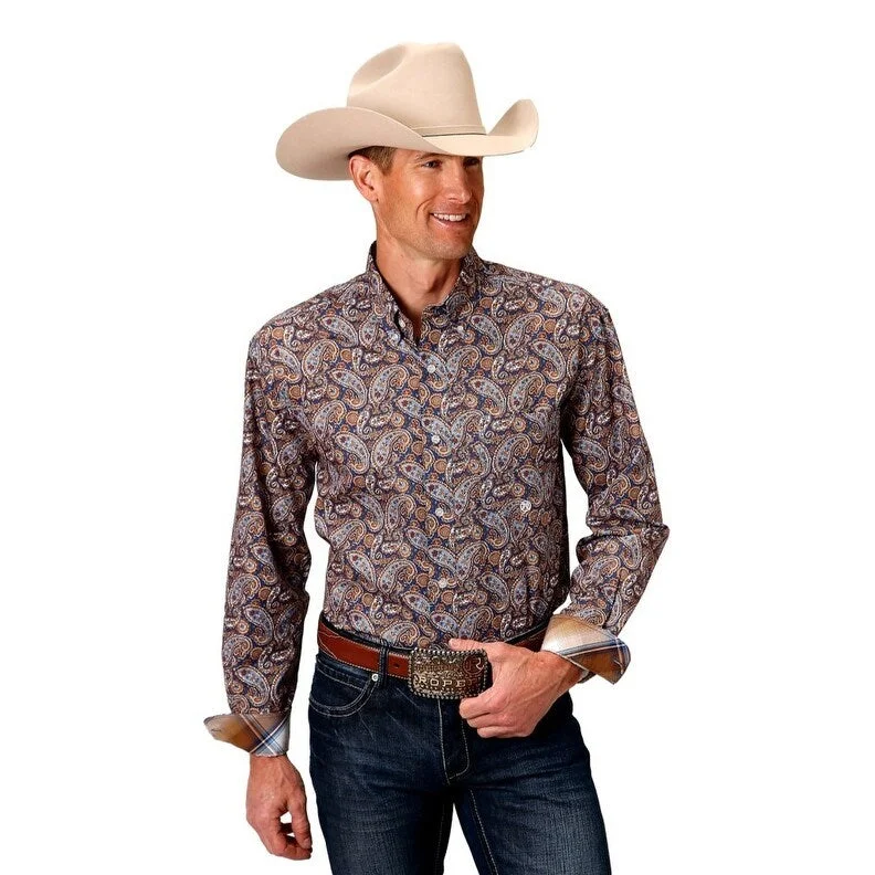 Practical Clothing Roper Western Shirt Mens Long Sleeve Pleating Blue 03-001-0326-2010 BU