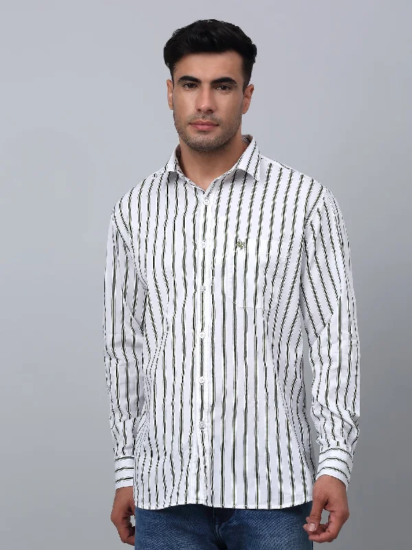 Casual Hoodies Men's Green Casual Thin Stripe Full Sleeve Shirt