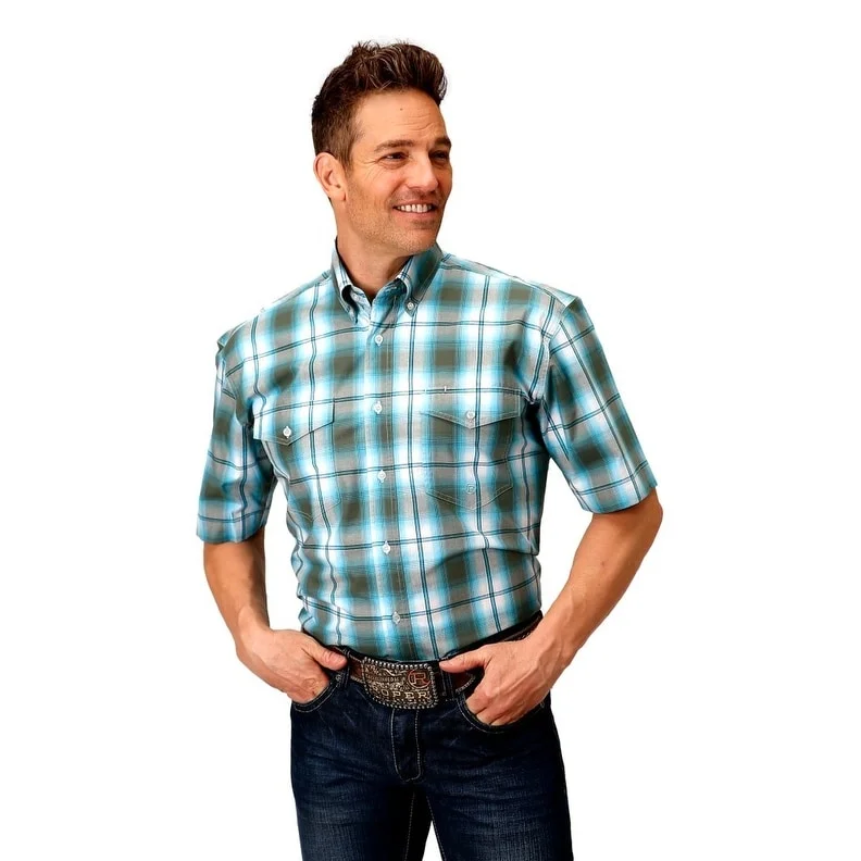 Effortless Comfort Roper Western Shirt Mens Meadow Short Sleeve Green 03-002-0378-5014 GR