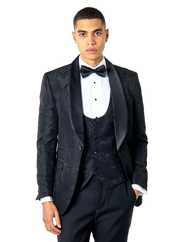 Bright Shirts HENRY – BLACK TUXEDO SUIT JACKET DAMASK FLOCKED JACQUARD PRINTED