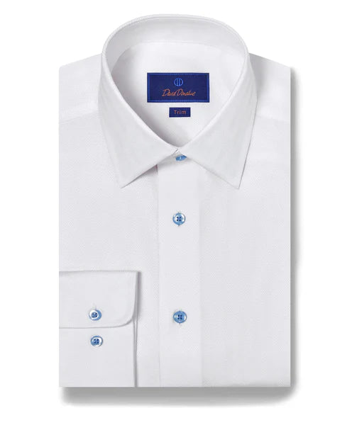 Simple Styles David Donahue White Dobby Herringbone Dress Shirt (Trim Fit)