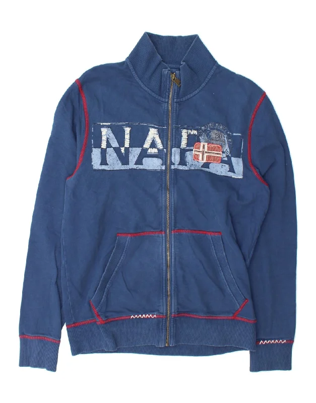 Versatile Style NAPAPIJRI Mens Graphic Tracksuit Top Jacket Large Navy Blue Cotton