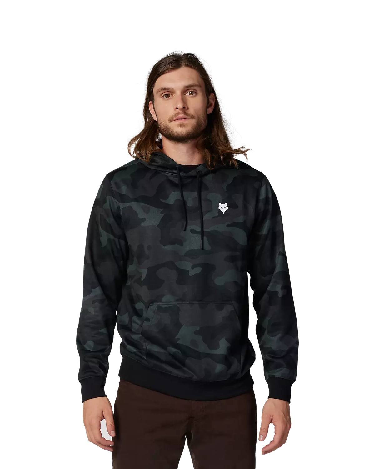 Cozy Apparel Fox Head Camo Pullover Hoodie in Black Camo
