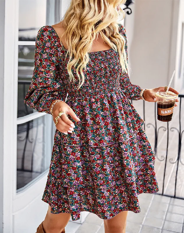 Sports And Leisure Salma Smocked Floral Tiered Babydoll Dress