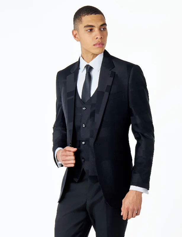 Casual Hoodies BLACK GEO PATTERN DETAILED SUIT JACKET