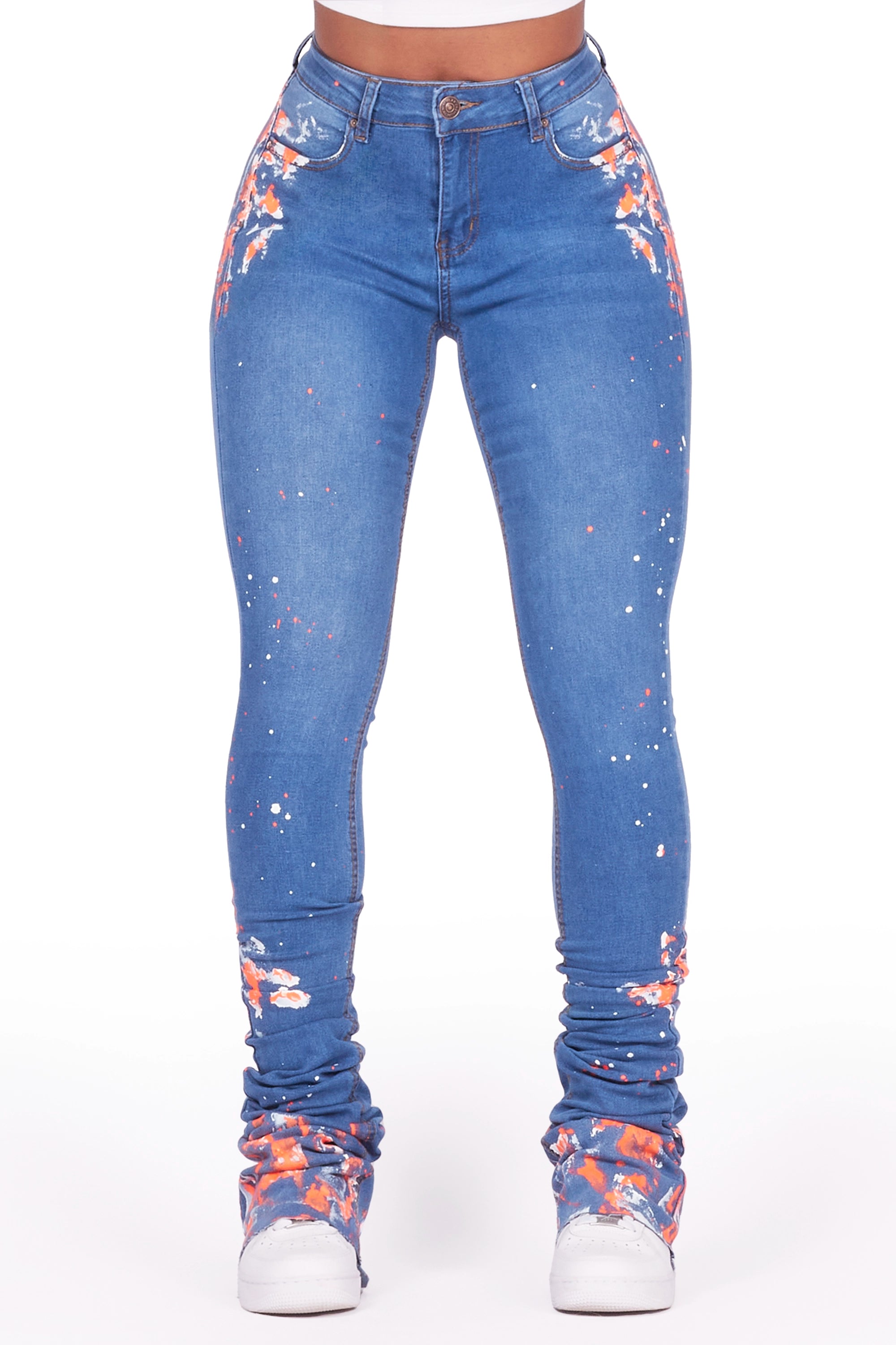 Fashion Must-have Khalia Med. Wash Painted Super Stacked Jean