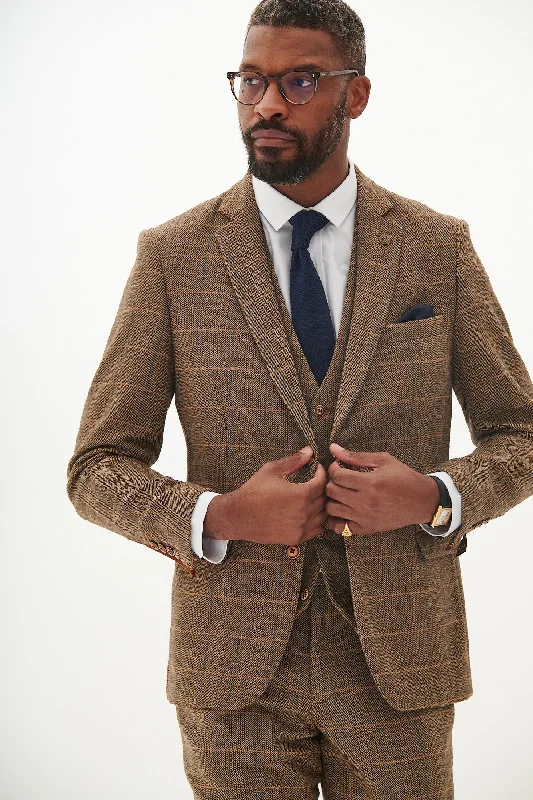 Premium Outfits TED - Tan Tweed Check Blazer