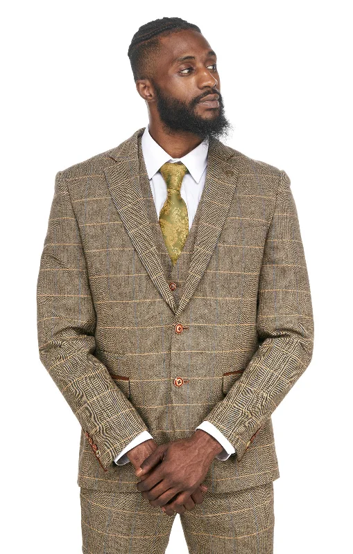 Comfortable Style Ted Tan Heritage Tweed Check Blazer | Check Blazer | Wedding Wear | Office Wear