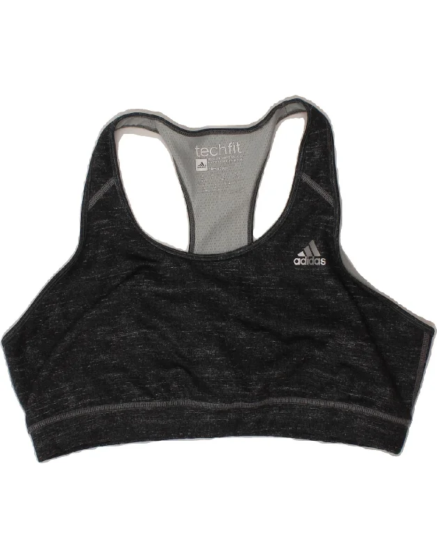 Retro Prints ADIDAS Womens Climacool Sport Bra Top UK 20/22 2XL Black Flecked Polyester