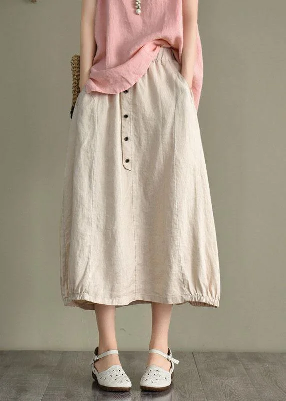 New Season Series Vintage Beige Button A Line Summer Loose Skirts Linen