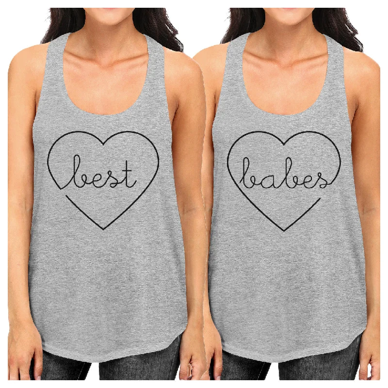 Stylish Sweaters Best Babes BFF Matching Grey Tank Tops