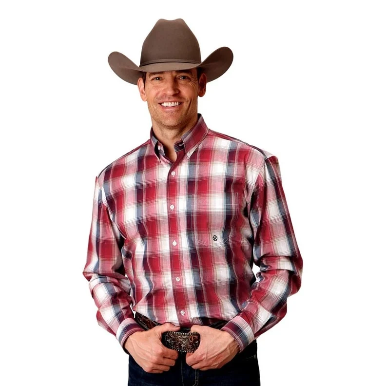 Active Wear Roper Western Shirt Mens L/S Button Plaid Red 03-001-0379-4049 RE