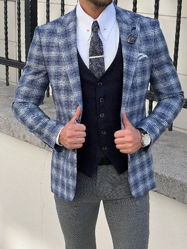 Practical Clothing Bojoni Astoria Slim Fit High Quality Mono Collar Knitted Light Navy Blazer