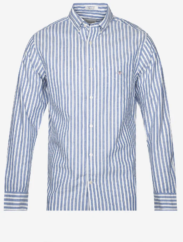 Stylish Comfort Regular Cotton Linen Stripe Shirt Rich Blue