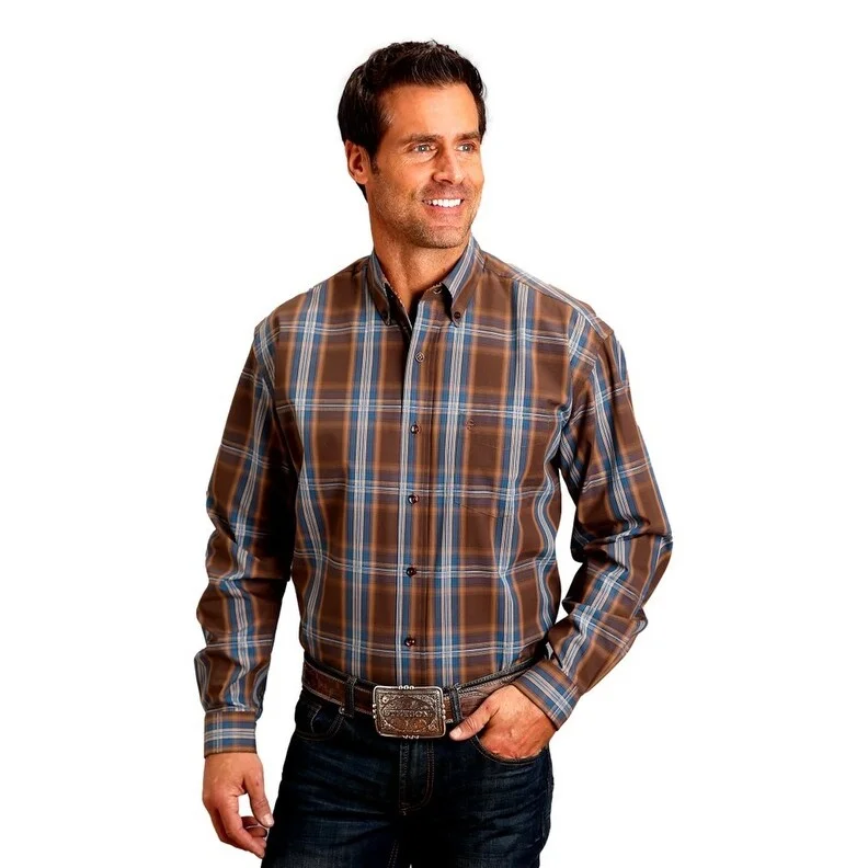Street Style Stetson Western Shirt Mens L/S Plaid Button Brown 11-001-0579-6044 BR