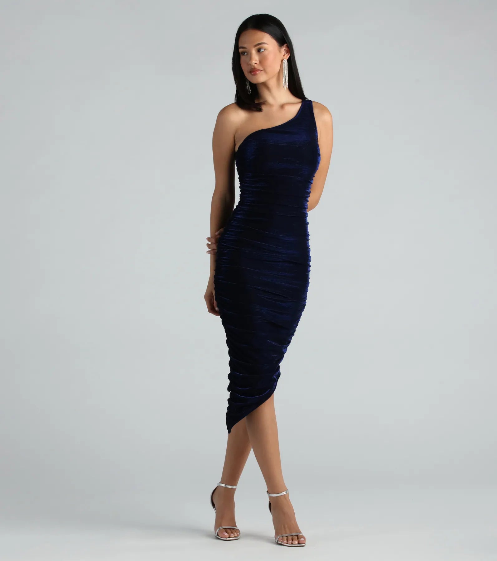 Luxury Customization Sweet Temptation Metallic One Shoulder Midi Dress