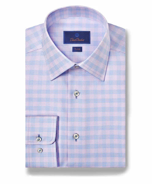 Sporty Suits David Donahue Sky & Berry Twill Check Dress Shirt (Trim Fit)
