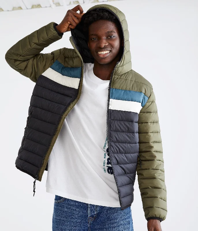 Street Style Aeropostale Colorblock Hooded Midweight Puffer Jacket