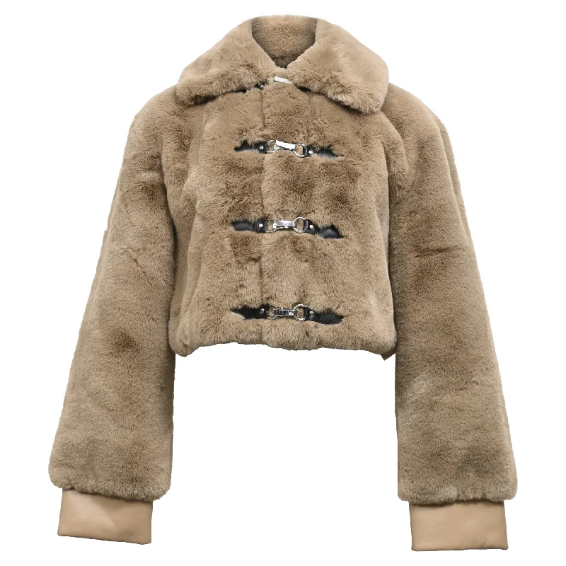 Exquisite Craftsmanship Rotate Birger Christensen Cropped Faux-Fur Jacket in Brown Polyester