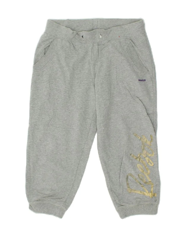Comfortable Wear REEBOK Womens Graphic Capri Tracksuit Trousers Joggers UK 8/10 Small  Grey
