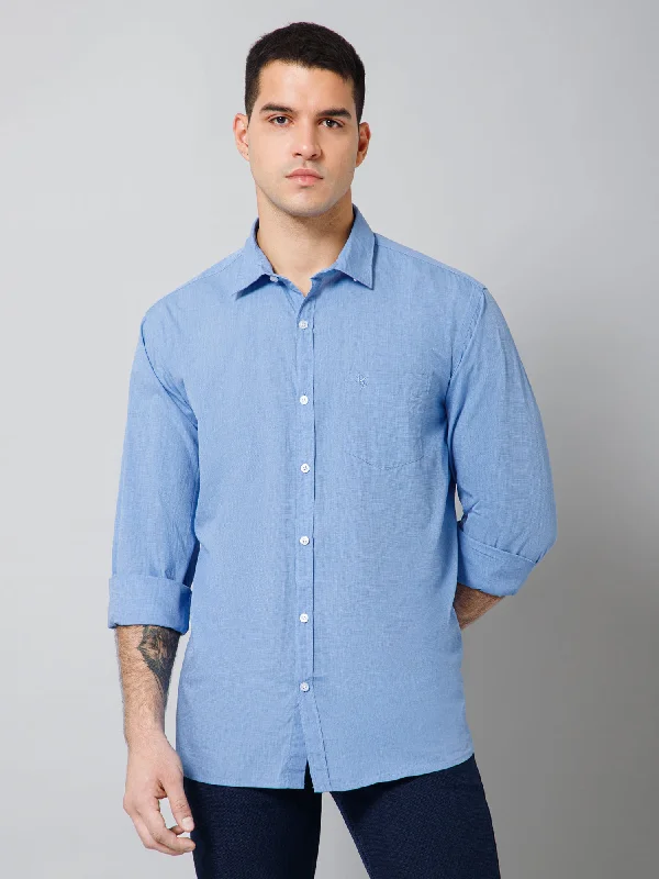 Bright Shirts Men's Sky Blue Casual Fil a Fil Plain Full Sleeve Shirt