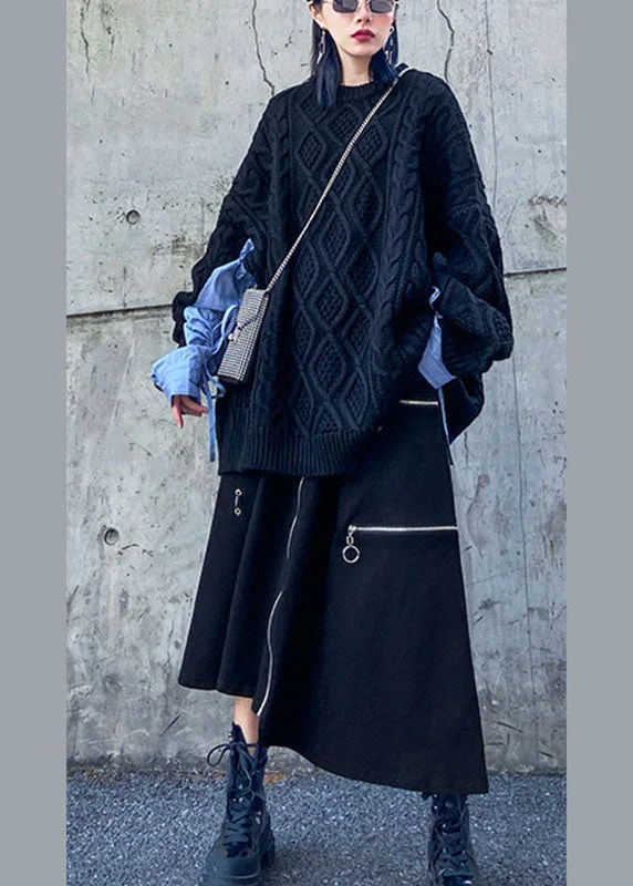 Luxury Style Handmade Black High Waist Pockets Zippered asymmetrical design Fall Skirts
