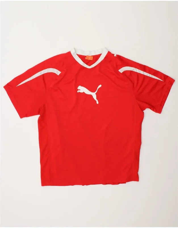 Smart Wear PUMA Mens Graphic T-Shirt Top Large Red Colourblock Polyester