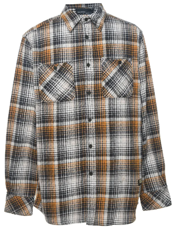 Trendy Comfort Navy & Orange Checked Flannel Shirt - L