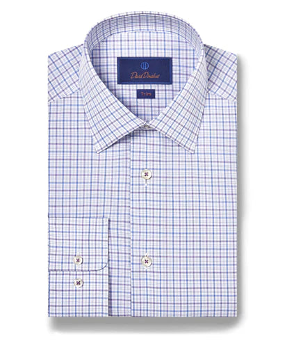 Bright Shirts David Donahue Blue & Lilac Poplin Check Dress Shirt (Trim Fit)