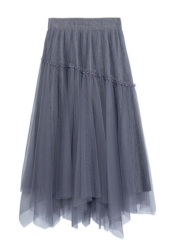 Versatile Items French Grey Nail bead Patchwork asymmetrical design Fall Skirt