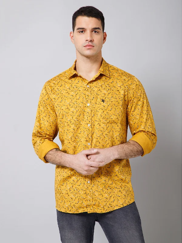 Weekend Outfits Men's Yellow Casual Floral Print Full Sleeve Shirt