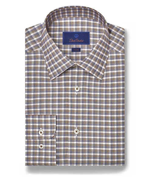 Designer Gloves David Donahue Chocolate Plaid Dress Shirt (Trim)
