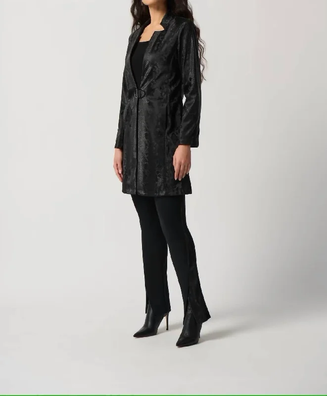 Goddess Style Snakeskin Button-Up Coat In Black