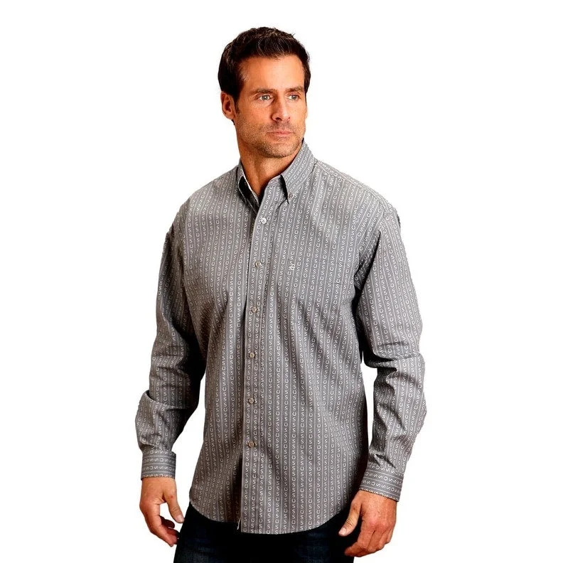 Comfy Apparel Stetson Western Shirt Mens L/S Horseshoe Gray 11-001-0526-6063 GY