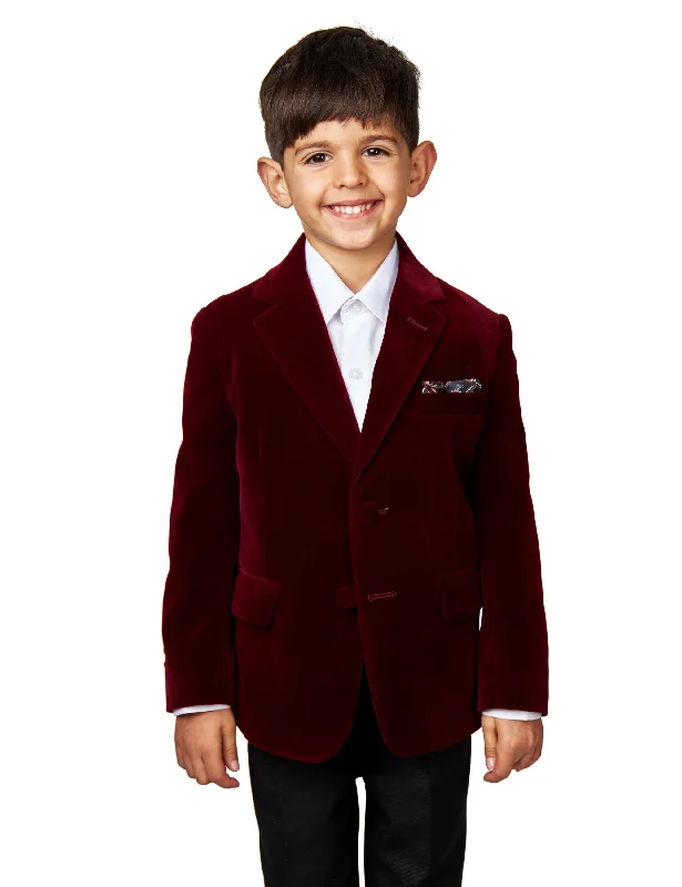 Comfortable Style GARY - BOYS MAROON VELVET BLAZER