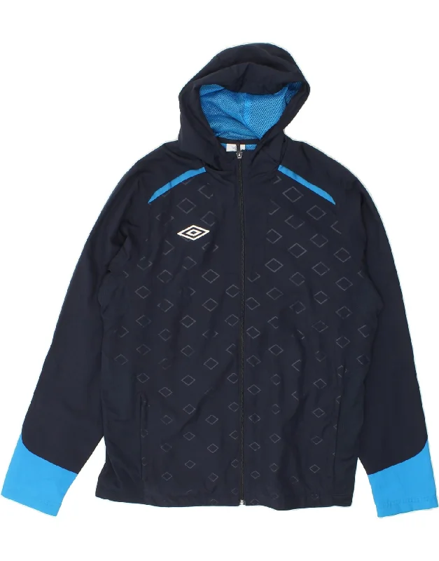 Urban Comfort UMBRO Mens Hooded Tracksuit Top Jacket Large Navy Blue Geometric Polyester