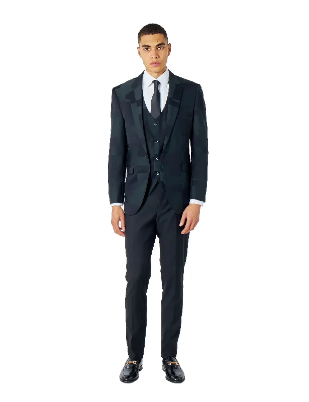 Exquisite Tailoring DARK GREEN GEO PATTERN DETAILED 3 PIECE SUIT