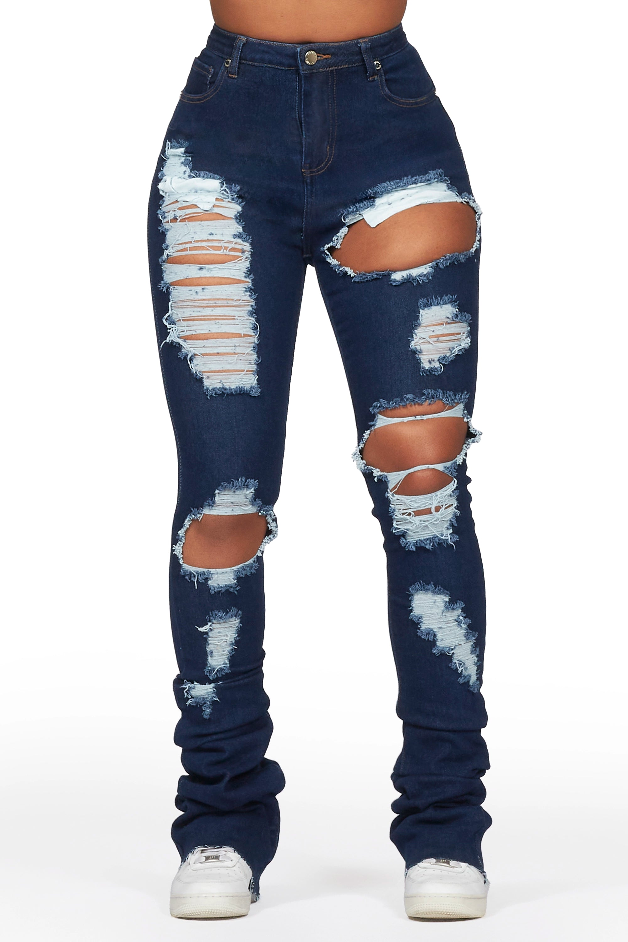 Urban Style Nadine Dark Wash Distressed Super Stacked Jean