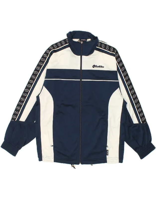 Casual Chic LOTTO Mens Graphic Tracksuit Top Jacket Small Navy Blue Colourblock