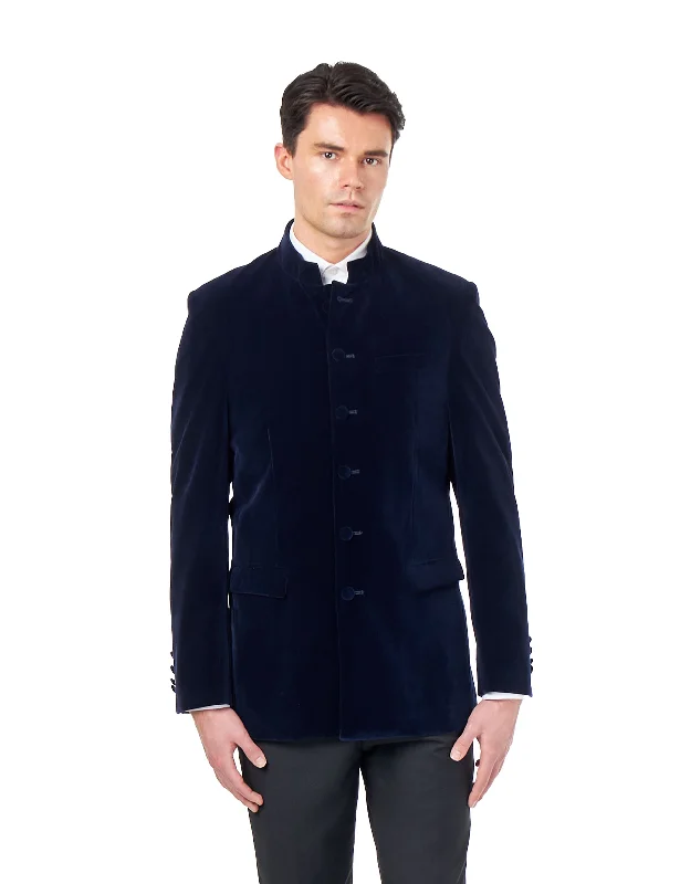 Everyday Wear HARSHIL – NAVY BLUE VELVET SMOKING JACKET NEHRU COLLAR
