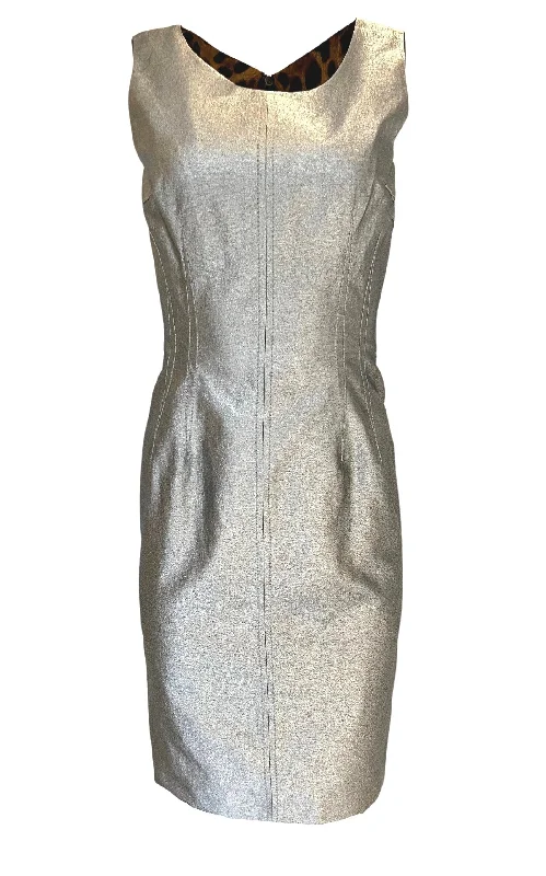 Luxury Fashion Silver Silk Midi Dress