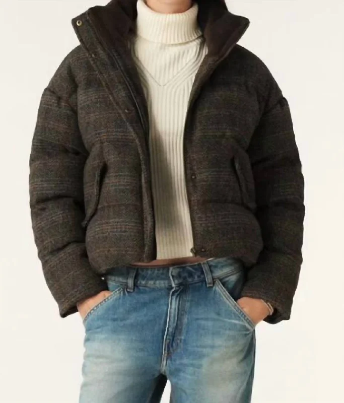 Noble And Elegant Hidai Short Tweed Puffer Jacket In Brown