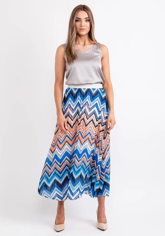 Age-reducing Style Seventy1 One Size Pleated Maxi Skirt, Orange & Blue