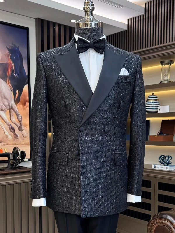 Techwear Fashion Black Double Breasted Tuxedo 2-Piece