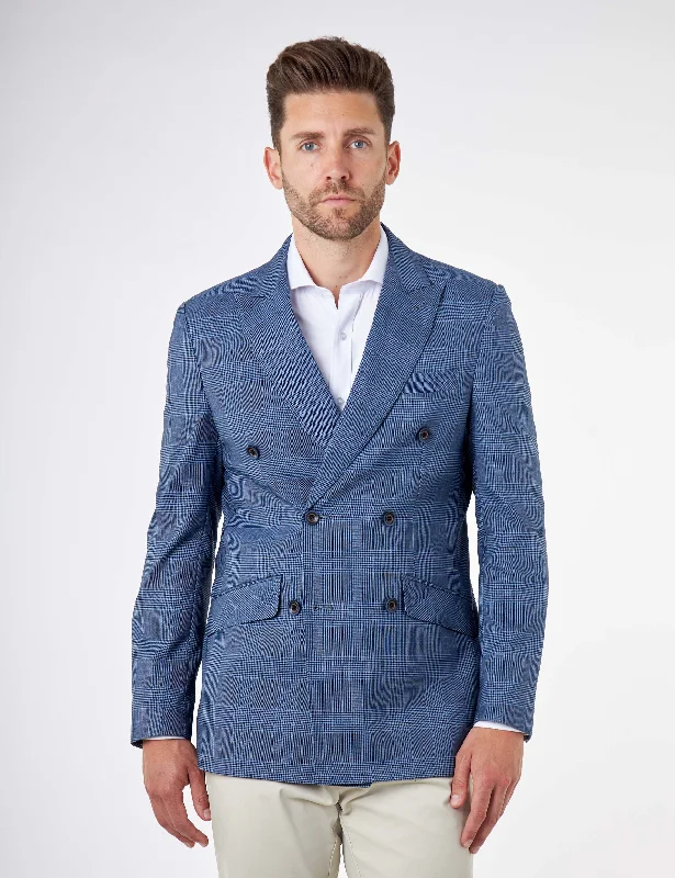 Varsity Jackets EKON – Blue Price of Wales Check Tailored Double Breasted Jacket