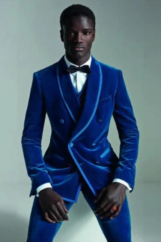 Bright Shirts Men Velvet Blue Suit Three Piece Suit Winter Wear Suits Wedding Suit Dinner Suit Groomsmen Suit Bespoke Tailoring