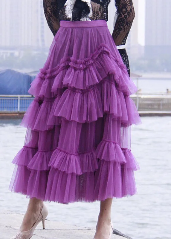 Unique Fashion Stylish Purple Ruffled Patchwork tulle Skirts Spring