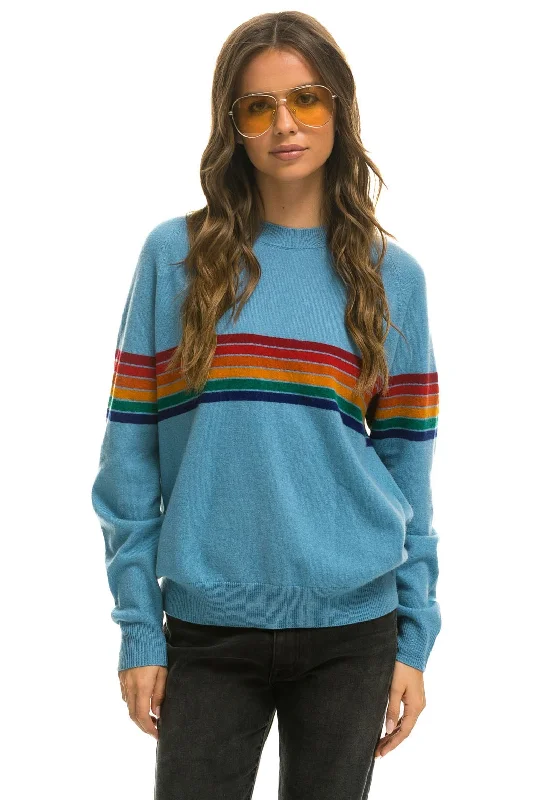 Effortless Style RAINBOW STRIPE 6 UNISEX LIGHT CASHMERE SWEATER - OCEAN