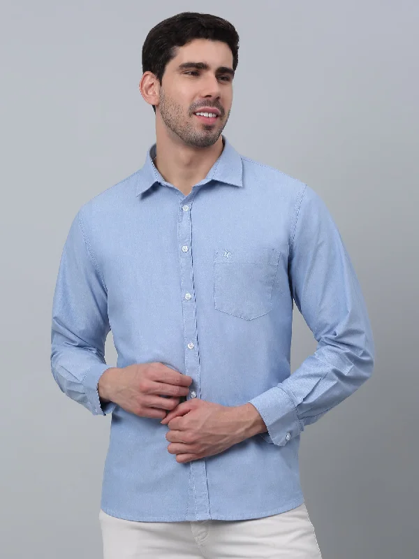 High-end Jackets Men's Light Blue Casual Plain Full Sleeve Shirt