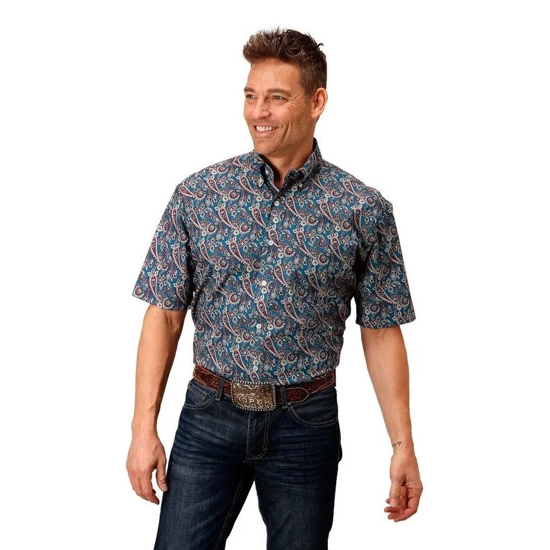 Street Tees Roper Western Shirt Mens S/S Amarillo Blue 03-002-0326-4020 BU